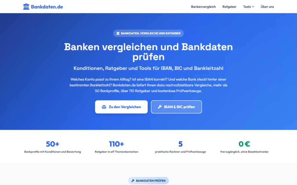 Startseite von Bankdaten.de